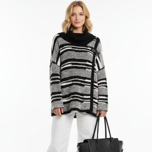 Calvin Klein Black & White Woven Knit Drape Neck Oversized Sweater L/XL